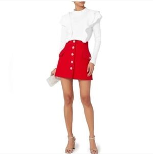 Veronica Beard White Ruffle Ribbed Top Size M